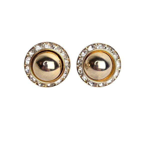 Vintage 60's Sparkly Coro Signed Large Gold Tone Stud Rinestone Halo Screw Backs - Picture 1 of 8